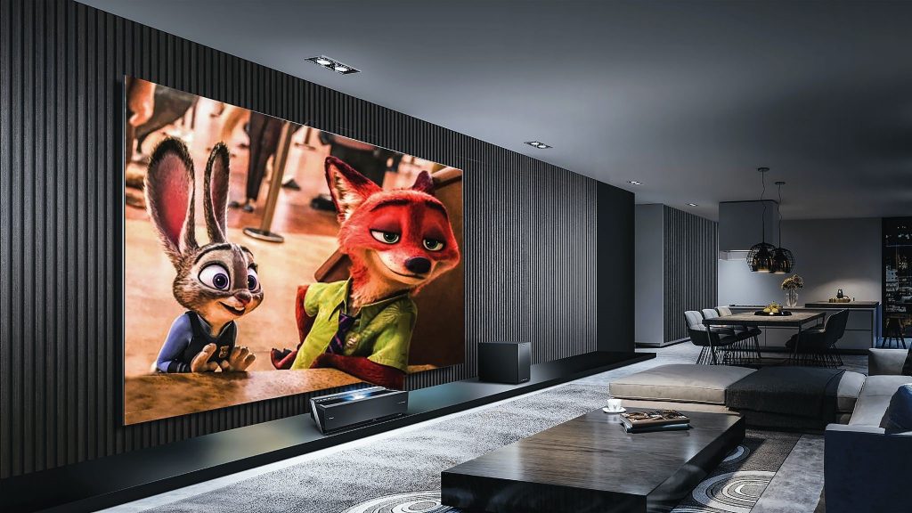 projector screen with cartoon display